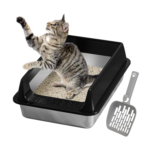 Weldphur Katzentoiletten für Katze, hochseitige Kätzchentoilette mit Schaufel, leicht zu reinigendes Haustierzubehör für große, mittelgroße Katzen, Balkon, Terrasse, Wohnung, Garten von Weldphur