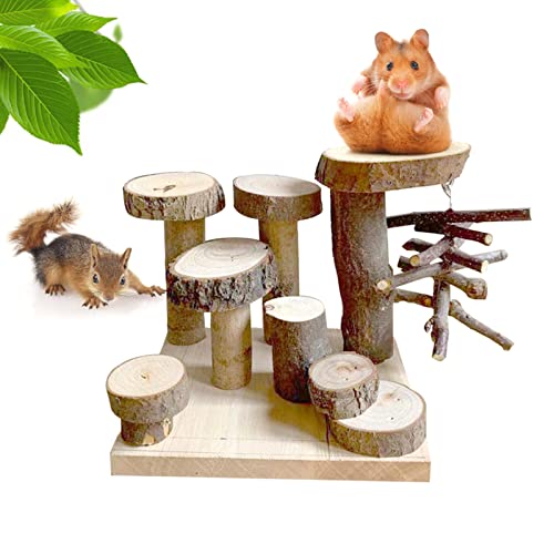 Welhammsae Holz Hamster Spielplatz Plattform, Kleintier Aktivität Kletterplattform mit Treppe, Hamsterleiter Spielzeug, Natürliches Leben Klettersystem, Kletterbrücke Leiter Rampen Spielzeug für Maus von Welhammsae