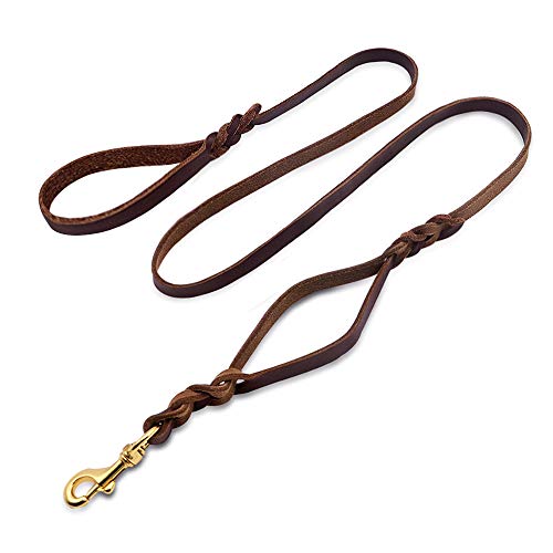 Wellbro Hundeleine aus Leder mit doppeltem Griff, 1,8 cm Breite und 1,8 m Länge, geflochtene Trainingsleine mit Verkehrsgriff, einfache Kontrolle und strapazierfähig Wellbro Hundeleine aus Leder mit doppeltem Griff, 1,8 cm Breite und 1,8 m Länge, geflochtene Trainingsleine mit Verkehrsgriff, einfache Kontrolle und strapazierfähig von Wellbro