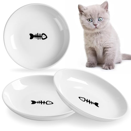 Wellbro Keramik-Katzennäpfe für Katzen, breit, flach, Schnurrhaar-freundlich, Katzenteller, Katzenfutter und Wassernapf für Indoor-Katzen, 284 ml, 3 Stück von Wellbro