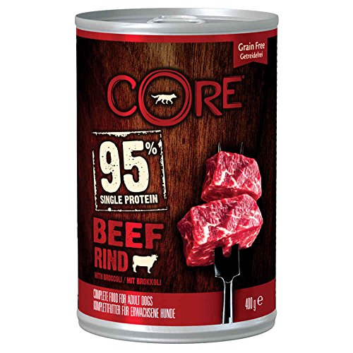 WELLNESS CORE, Nassfutter für Hunde, 95% Rindfleisch und Gemüse, getreidefrei, natürliche Zutaten, leicht verdaulich, 0,4 kg-Format, appetitlich von Wellness CORE