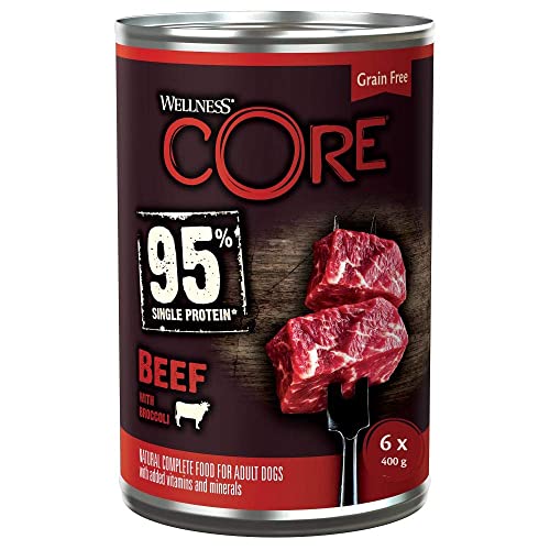 Wellness CORE 95 % Beef & Broccoli, Hundefutter nass, getreidefrei, mit hohem Fleischanteil, Rind & Brokkoli, 6 x 400 g von Wellness CORE