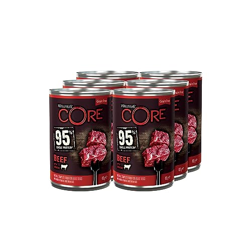 Wellness CORE 95 % Rind & Brokkoli, Hundefutter nass, Pastete, 6 x 400 g, ohne Zuckerzusatz, getreidefrei, mit hohem Fleischanteil und ausgewählten Zutaten von Wellness CORE