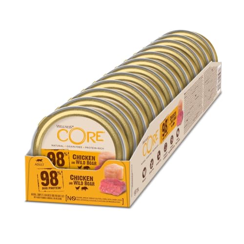 Wellness CORE 98 Prozent Huhn mit Wildschwein, Katzenfutter nass, pastete, ohne Zuckerzusatz, getreidefrei, hoher Fleischanteil, 12 x 85 g von Wellness CORE