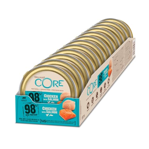 Wellness CORE 98 Prozent Huhn mit Lachs, Katzenfutter nass, Pastete, ohne Zuckerzusatz, getreidefrei, hoher Fleischanteil, 12 x 85 g von Wellness CORE