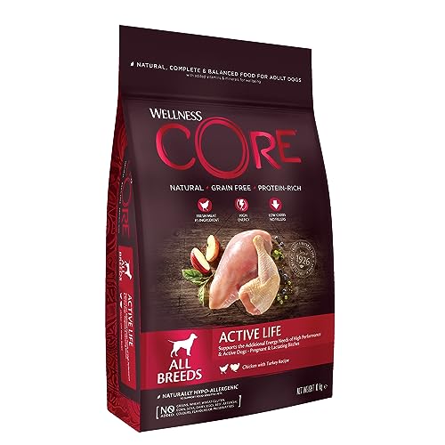 Wellness CORE Active Life, Hundefutter trocken für aktive Hunde, getreidefrei, mit hohem Fleischanteil, Pute & Huhn, 10 kg von Wellness CORE