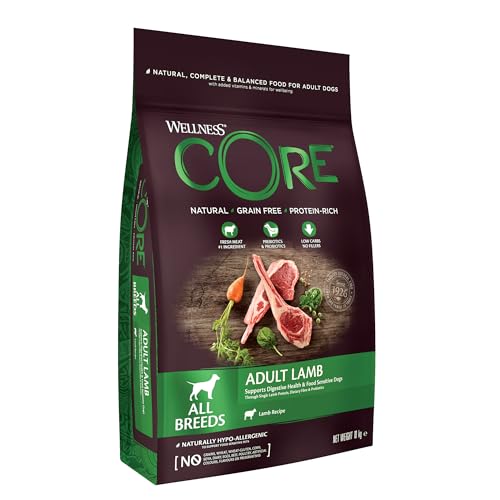 Wellness CORE Adult Lamb, Hundefutter trocken für eine gesunde Verdauung, getreidefrei, mit hohem Fleischanteil, Lamm, 10 kg von Wellness CORE