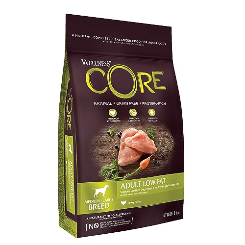 Wellness CORE Adult Low Fat, Hundefutter trocken für sterilisierte / übergewichtige Hunde, getreidefrei, mit hohem Fleischanteil, Pute, 10 kg von Wellness CORE