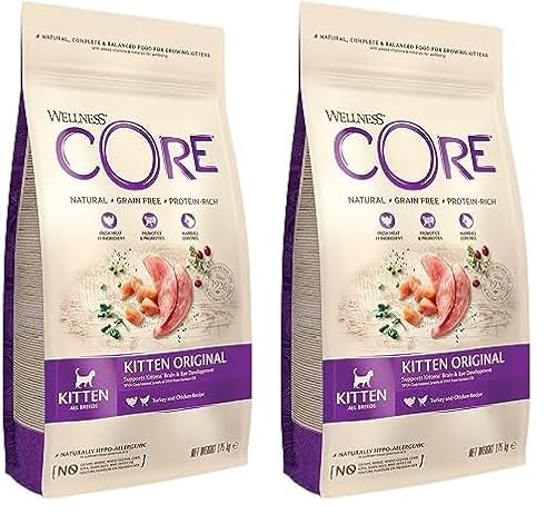 Wellness CORE Kitten Original, Huhn & Pute, 1,75 kg, Kitten Trockenfutter, ohne Zuckerzusatz, getreidefrei, mit hohem Fleischanteil, fördert Gehirn- & Augenentwicklung (Packung mit 2) von Wellness CORE