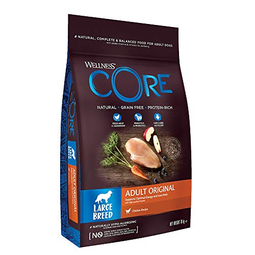 Wellness CORE Large Breed Adult Original, Hundefutter trocken für Hunde großer Rassen, getreidefrei, mit hohem Fleischanteil, Huhn, 10 kg von Wellness CORE