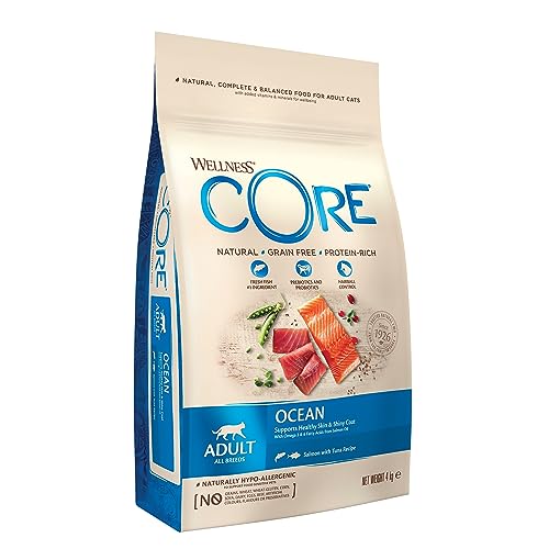 Wellness CORE Adult Ocean, Katzenfutter trocken für gesunde Haut & glänzendes Fell, getreidefei, hoher Fleischanteil, Lachs & Thunfisch, 4 kg von Wellness CORE