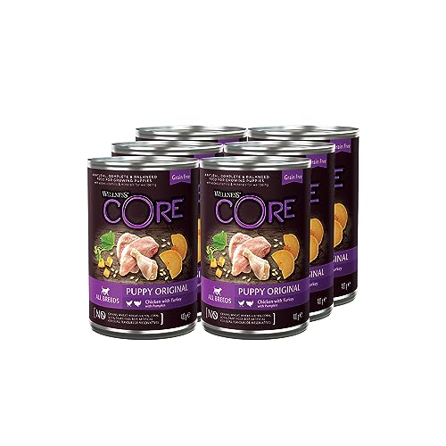 Wellness CORE Puppy Original, Welpenfutter nass, Pastete, Huhn, Pute & Kürbis, 6 x 400 g, ohne Zuckerzusatz, getreidefrei, mit hohem Fleischanteil, ausgewählte Zutaten von Wellness CORE