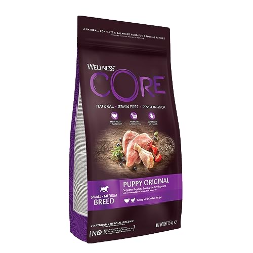 Wellness CORE Puppy Original, Welpenfutter trocken für kleine & mittelgroße Welpen, getreidefrei, mit hohem Fleischanteil, Pute & Huhn, 1,5 kg von Wellness CORE