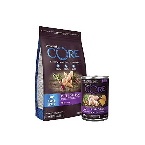 Wellness CORE Puppy Starter Pack, Probierpaket mit Welpenfutter trocken & nass für großer Rassen, getreidefrei, hoher Fleischanteil, Pute & Huhn von Wellness CORE