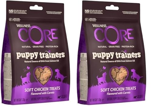 Wellness CORE Puppy Trainers, Leckerli Welpen, perfekt fürs Training, sanft, getreidefrei, fleischreich, Huhn & Karotten, 170g (Packung mit 2) von Wellness CORE