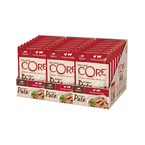 Wellness CORE Purely Paté Huhn & Rind, Pastete für Katzen, Katzenfutter nass mit hohem Fleischanteil, getreidefrei, 24 x 85 g, von Wellness CORE