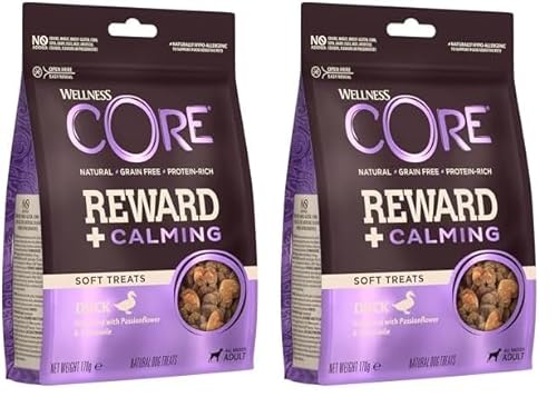Wellness CORE Reward+ Ente & Kamille, 170 g, sanfte Hundeleckerli zur Belohnung, ohne Zuckerzusatz, getreidefrei, mit hohem Fleischanteil, fördert die Beruhigung deines Hundes (Packung mit 2) von Wellness CORE