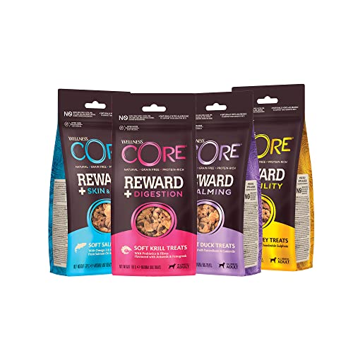Wellness CORE Reward+ Probierpaket, Hundeleckerlis zur Belohnung, getreidefrei, 4 Verschiedene Geschmacksrichtungen, 4 x 170 g von Wellness CORE