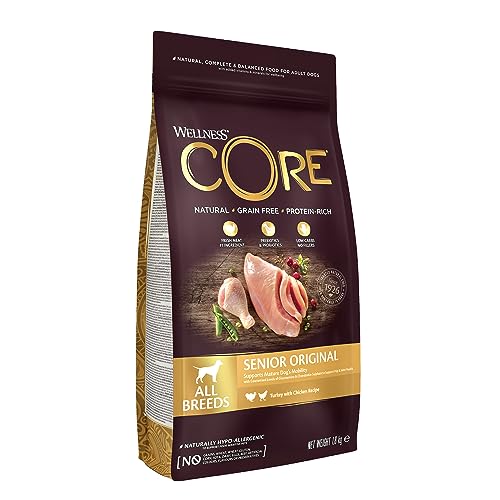 Wellness CORE Senior Original, Hundefutter trocken für alternde Hunde ab 7 Jahren, getreidefrei, mit hohem Fleischanteil, Pute & Huhn, 1,8 kg von Wellness CORE