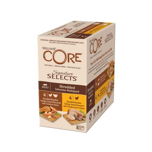 Wellness CORE Signature Selects, Shredded Selection Mix, 8 x 79 g, Nassfutter für ausgewachsene Katzen in Sauce, ohne Zuckerzusatz, getreidefrei, mit hohem Fleischanteil Wellness CORE Signature Selects, Shredded Selection Mix, 8 x 79 g, Nassfutter für ausgewachsene Katzen in Sauce, ohne Zuckerzusatz, getreidefrei, mit hohem Fleischanteil von Wellness CORE