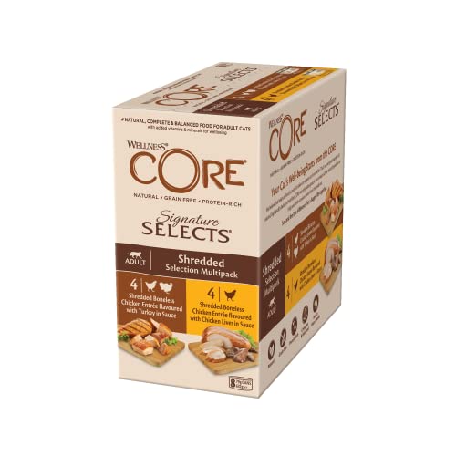 Wellness CORE Signature Selects, Katzenfutter nass in Sauce, getreidefrei, hoher Fleischanteil, Shredded Selection Mix, 8 x 79 g von Wellness CORE