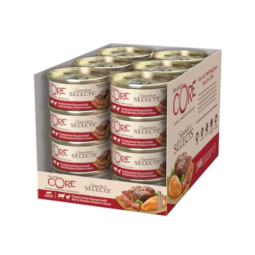 Wellness CORE Signature Selects, Katzenfutter nass in Sauce, getreidefrei, mit hohem Fleischanteil, Chunky, Rind & Huhn, 24 x 79 g von Wellness CORE