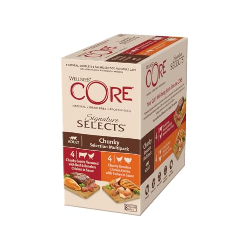 Wellness CORE Signature Selects, Katzenfutter nass in Sauce, getreidefrei, hoher Fleischanteil, Chunky Selection Mix, 8 x 79 g von Wellness CORE