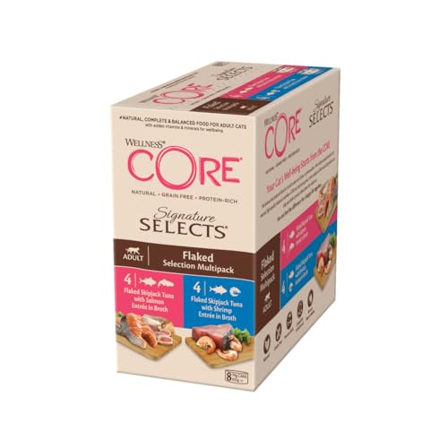 Wellness CORE Signature Selects, Katzenfutter nass in Sauce, getreidefrei, hoher Fleischanteil, Flaked Selection Mix, 8 x 79 g von Wellness CORE