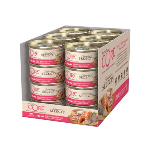 Wellness CORE Signature Selects, Katzenfutter nass in Brühe, getreidefrei, hoher Fleischanteil, Flaked, Bonito & Lachs, 24 x 79 g von Wellness CORE