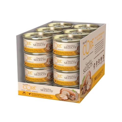 Wellness CORE Signature Selects, Katzenfutter nass in Sauce, getreidefrei, hoher Fleischanteil, Shredded, Huhn & Hühnerleber, 24 x 79 g von Wellness CORE