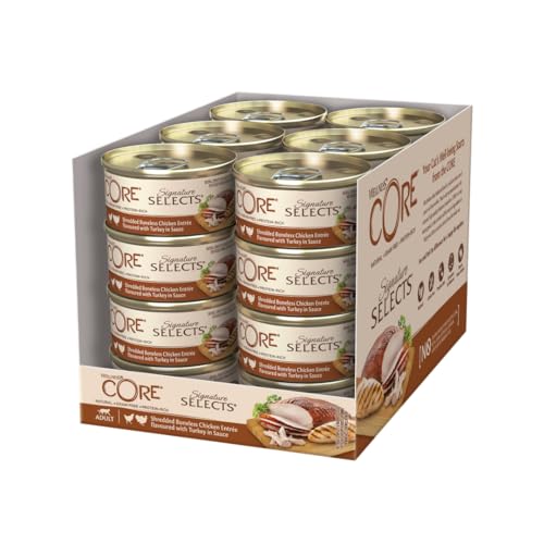 Wellness CORE Signature Selects, Katzenfutter nass in Sauce, getreidefrei, hoher Fleischanteil, Shredded, Huhn & Pute, 24 x 79 g von Wellness CORE