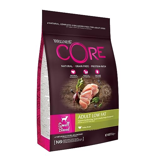 Wellness CORE Small Breed Adult Low Fat, Hundefutter trocken für Hunde kleiner Rassen, getreidefrei, mit hohem Fleischanteil, Pute, 5 kg von Wellness CORE