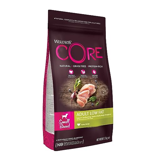 Wellness CORE Small Breed Adult Low Fat, Hundefutter trocken für Hunde kleiner Rassen, getreidefrei, mit hohem Fleischanteil, Pute, 1.5 kg von Wellness CORE