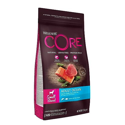 Wellness CORE Small Breed Adult Ocean, Hundefutter trocken für kleine Hunde, getreidefrei, mit hohem Fleischanteil, Lachs & Thunfisch, 1,5 kg von Wellness CORE