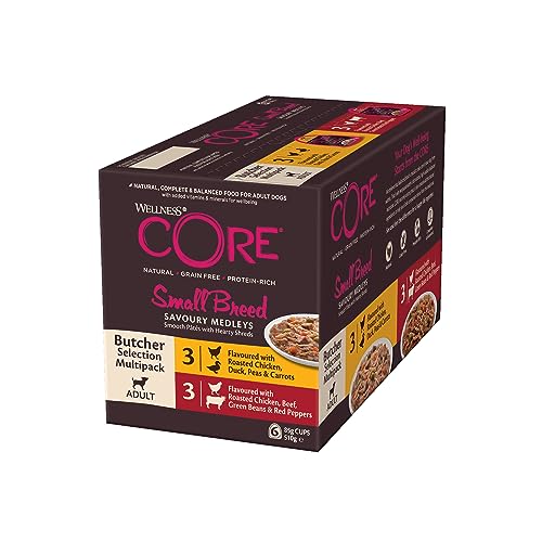 Wellness CORE Small Breed Savoury Medleys, Hundefutter nass für kleine Hunde, getreidefrei, mit hohem Fleischanteil, Butcher Selection Mix, 6 x 85 g von Wellness CORE