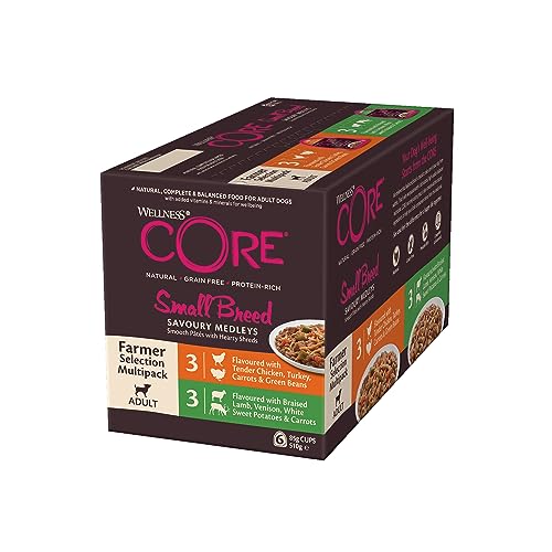 Wellness CORE Small Breed Savoury Medleys, Hundefutter nass für kleine Hunde, getreidefrei, mit hohem Fleischanteil, Farmer Selection Mix, 6 x 85 g von Wellness CORE