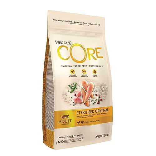 Wellness CORE Sterilised Original, Katzenfutter trocken für sterilisierte Katzen, getreidefrei, hoher Fleischanteil, Pute & Huhn, 1,75 kg von Wellness CORE