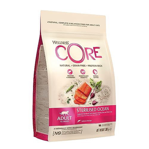 Wellness CORE Sterilised Ocean, Katzenfutter trocken für sterilisierte Katzen, getreidefrei, hoher Fleischanteil, Lachs & Thunfisch, 300 g von Wellness CORE