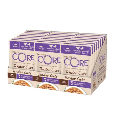 Wellness CORE Tender Cuts, Katzenfutter nass in Sauce, getreidefrei, hoher Fleischanteil, Pute & Ente, {24 x 85 g} , 85g (24er Pack) von Wellness CORE