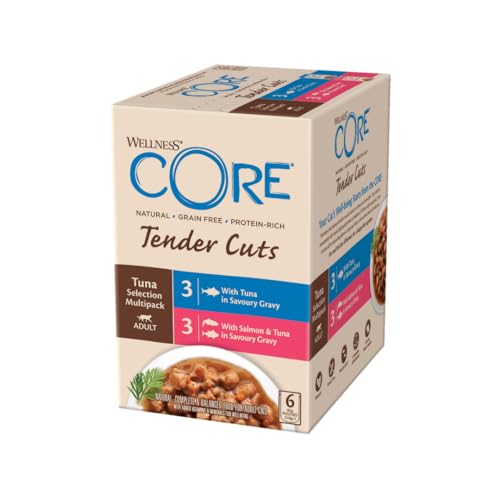 Wellness CORE Tender Cuts, Katzenfutter nass in Sauce, getreidefrei, hoher Fleischanteil, Thunfisch Selection Mix, 6 x 85 g von Wellness CORE