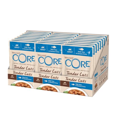 Wellness CORE Tender Cuts, Katzenfutter nass in Sauce, getreidefrei, hoher Fleischanteil, Thunfisch, 24 x 85 g von Wellness CORE