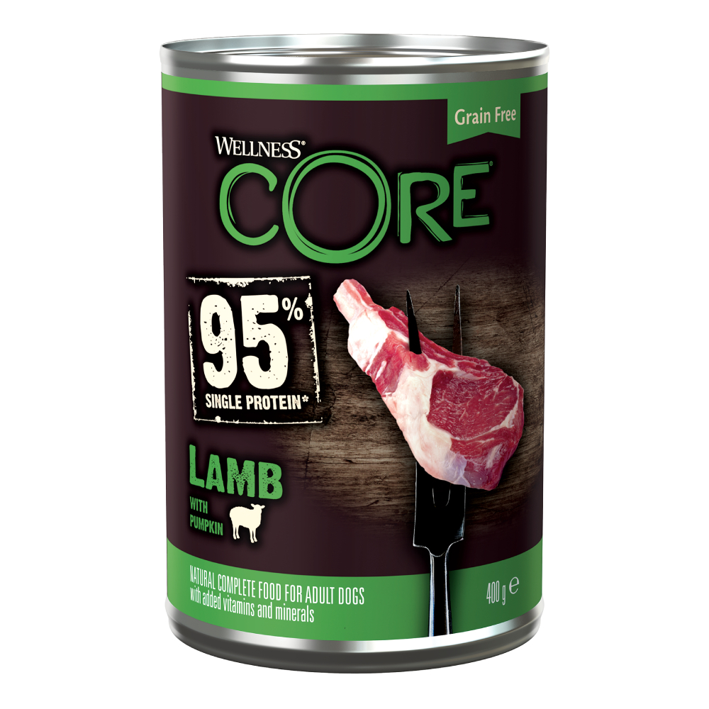 Sparpaket Wellness Core Adult 95% Single Protein 12 x 400 g - Lamm & Kürbis Sparpaket Wellness Core Adult 95% Single Protein 12 x 400 g - Lamm & Kürbis von Wellness Core