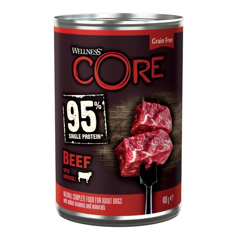 Sparpaket Wellness Core Adult 95% Single Protein 12 x 400 g - Rind & Brokkoli von Wellness Core