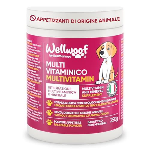 11-in-1 Multivitamin Ergänzung für Hunde (250g) | 20 Vitamine & Mineralien mit Bio-Moringa | Hypoallergen & Ohne Tierische Lockstoffe | Hausgemachte Ernährung | Made in Italy – WELLFOOF von Wellwoof