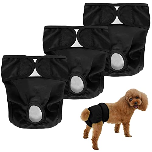 Welpenspielzeug Wiederverwendbare Hundewindeln Läufigkeitshose für Hündinnen Waschbar Hochsaugfähige Einstellbare Inkontinenz Höschen Hundeschutzhose für Hunde Weibchen Hündin (Schwarz, M) von Welpenspielzeug
