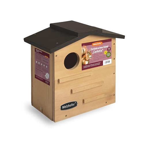 Welzhofer Eichhörnchen-Kobel Carlotta – wetterfestes Eichhörnchenhaus mit 2 EIN-/Ausgängen, Belüftung & Drainage – Nistkasten & Winterquartier zur sicheren Überwinterung im Naturgarten von Welzhofer