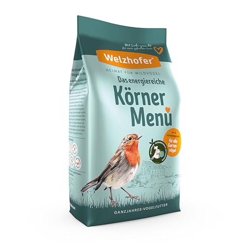 Welzhofer Körner Menü 9kg - Hochwertiges Wildvogelfutter für Rotkehlchen, Zeisige & Co - Natürliche Energiequelle für Wildvögel und Gartenvögel - Vogelfutter Getreide, Samen, Insektenfett & Mineralien von Welzhofer