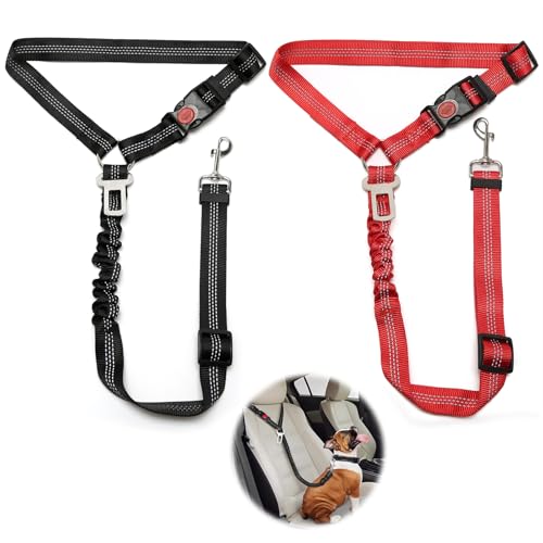 2 Stück Verstellbarer Hundegurt fürs Auto, Sicherheitsgurt Hunde mit Ruckdämpfer Elastisch, Hunde Sicherheitsgurt Auto für Kleine Mittelgroße große Hunde und Alle Autotypen von Weniubit