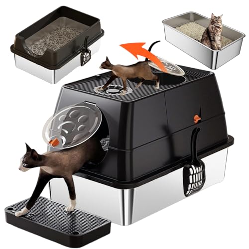 Edelstahl Katzenklo, Geschlossene Katzentoilette, XXL Große Katzentoilette mit Deckel, Katzentritte, Auslaufsicher, Antihaftbeschichtet, Leicht zu reinigen,60 * 40 * 39cm Edelstahl Katzenklo, Geschlossene Katzentoilette, XXL Große Katzentoilette mit Deckel, Katzentritte, Auslaufsicher, Antihaftbeschichtet, Leicht zu reinigen,60 * 40 * 39cm von Wenosda