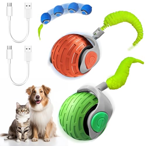 Wenosda Interaktiver Katzenspielzeugball, 2 Stück Wiederaufladbares Katzenspielzeug, Hund Automatischer Elektrischer Beweglicher Rollball, Wiederaufladbares Smart Pet Toy mit 2 Einstellmodi (Rot + von Wenosda